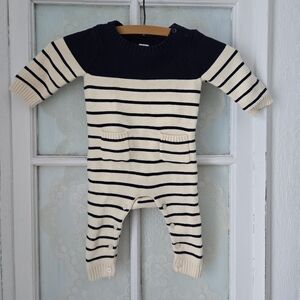 Baby Gap Navy Cream Striped Knit Romper 6-12M